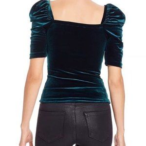 AQUA Velvet Square-Neck Puff Sleeve Top